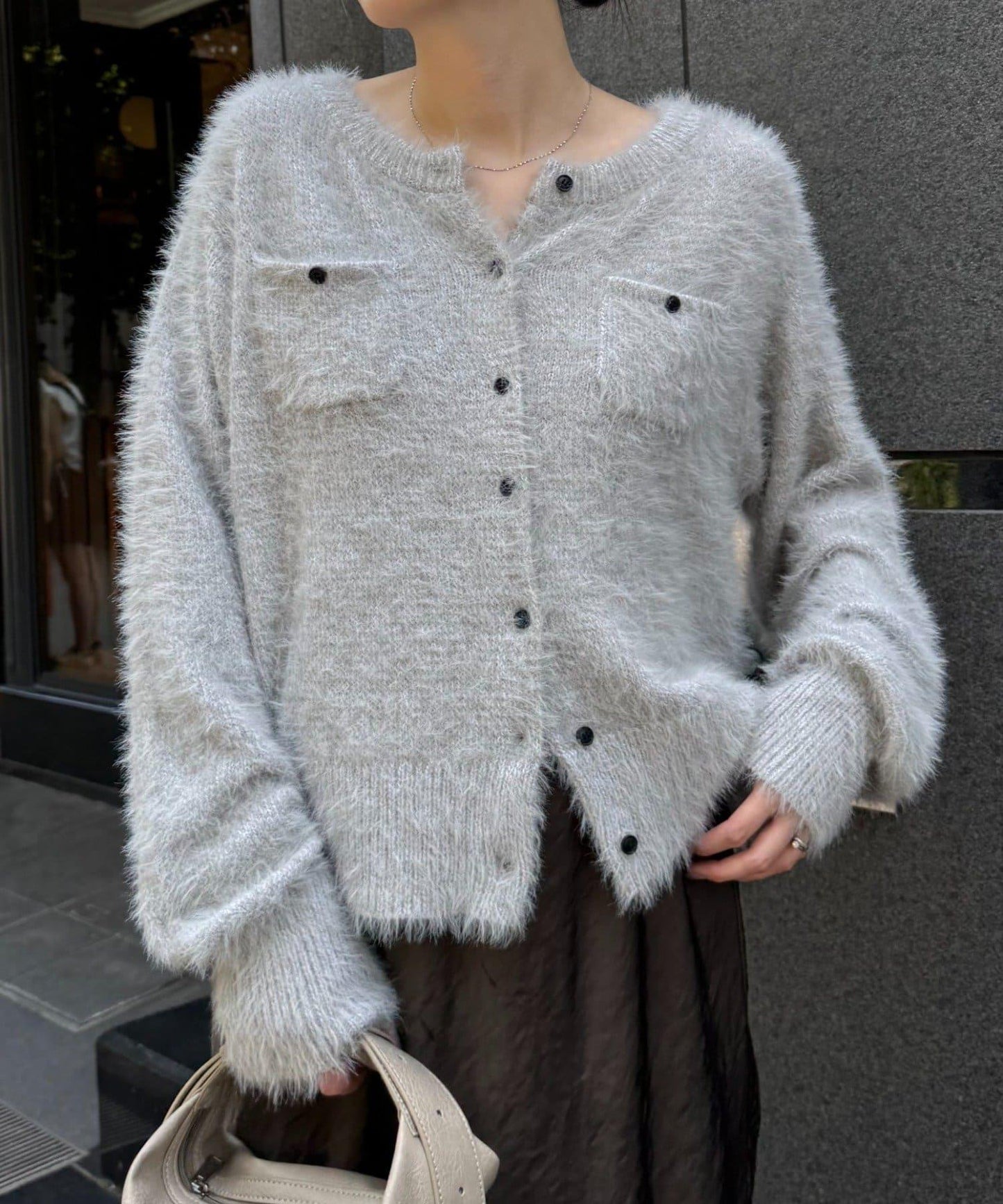 迷你口袋混紡羽絨開衫