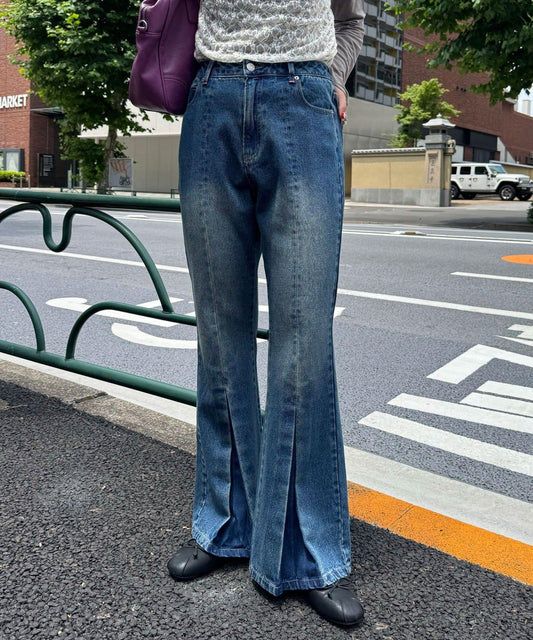 【CIAN DENIM/藍色牛仔布】褶皺喇叭牛仔褲#101
