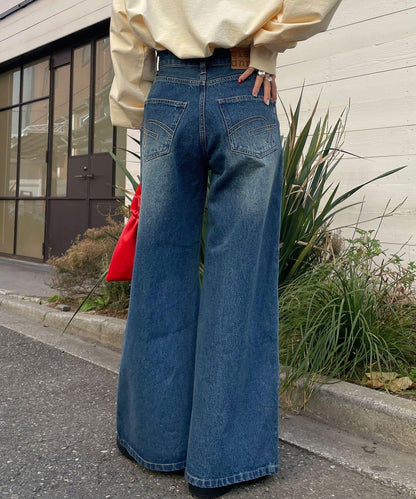 【CIAN DENIM/藍色牛仔布】分裂式前開衩寬鬆牛仔褲#002