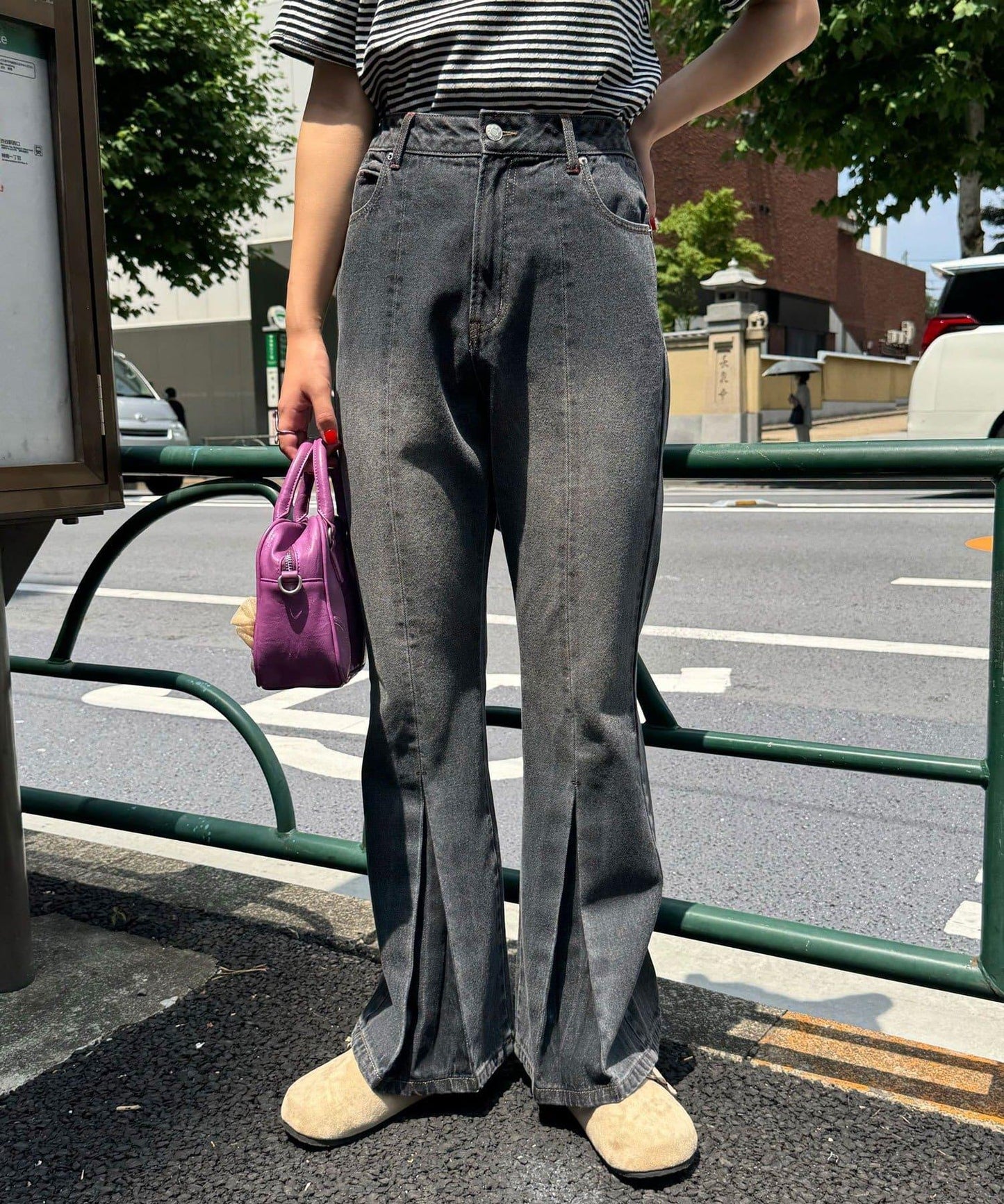【CIAN DENIM/藍色牛仔布】褶皺喇叭牛仔褲#101