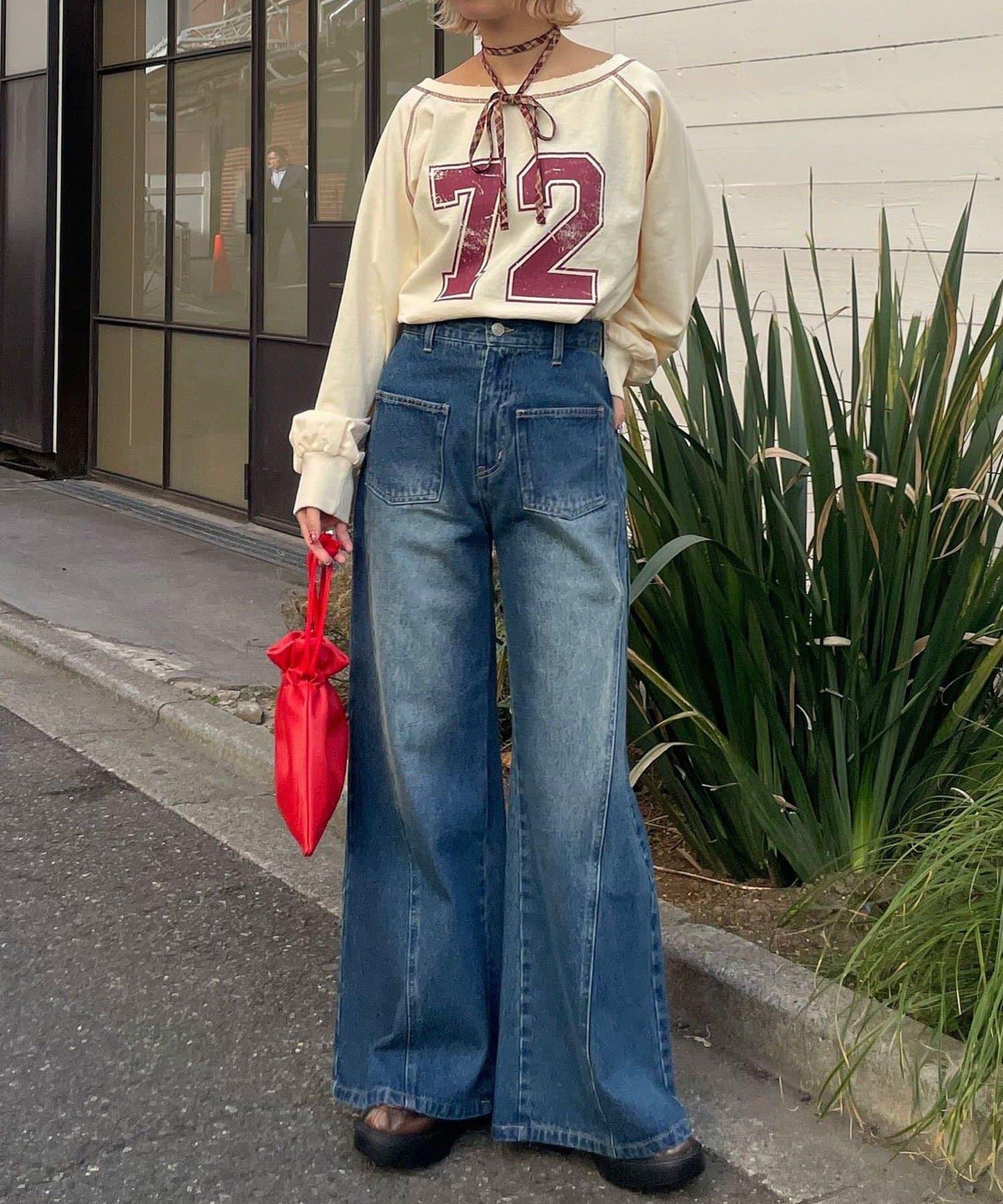 【CIAN DENIM/藍色牛仔布】分裂式前開衩寬鬆牛仔褲#002