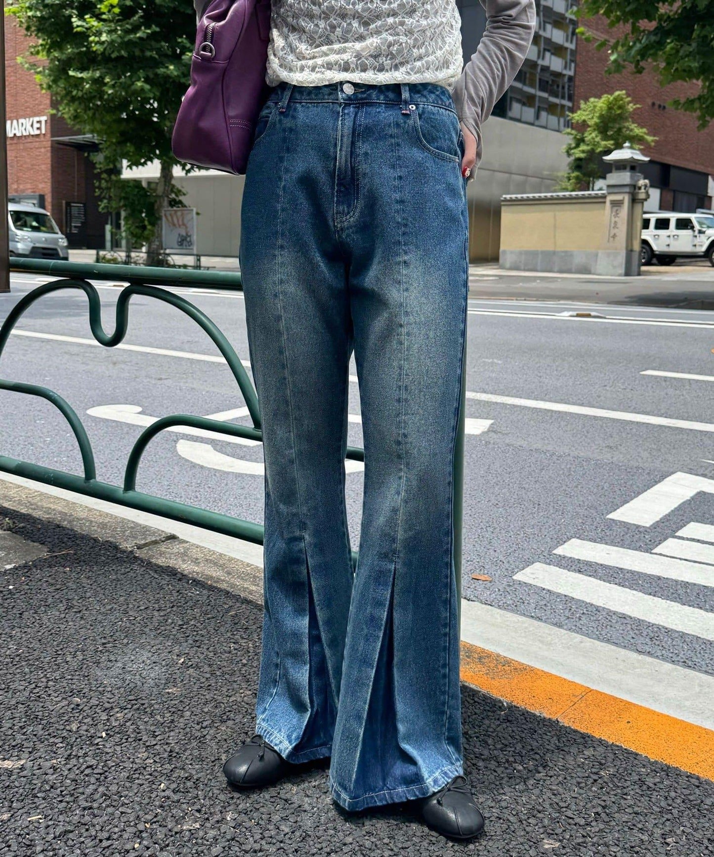 【CIAN DENIM/藍色牛仔布】褶皺喇叭牛仔褲#101