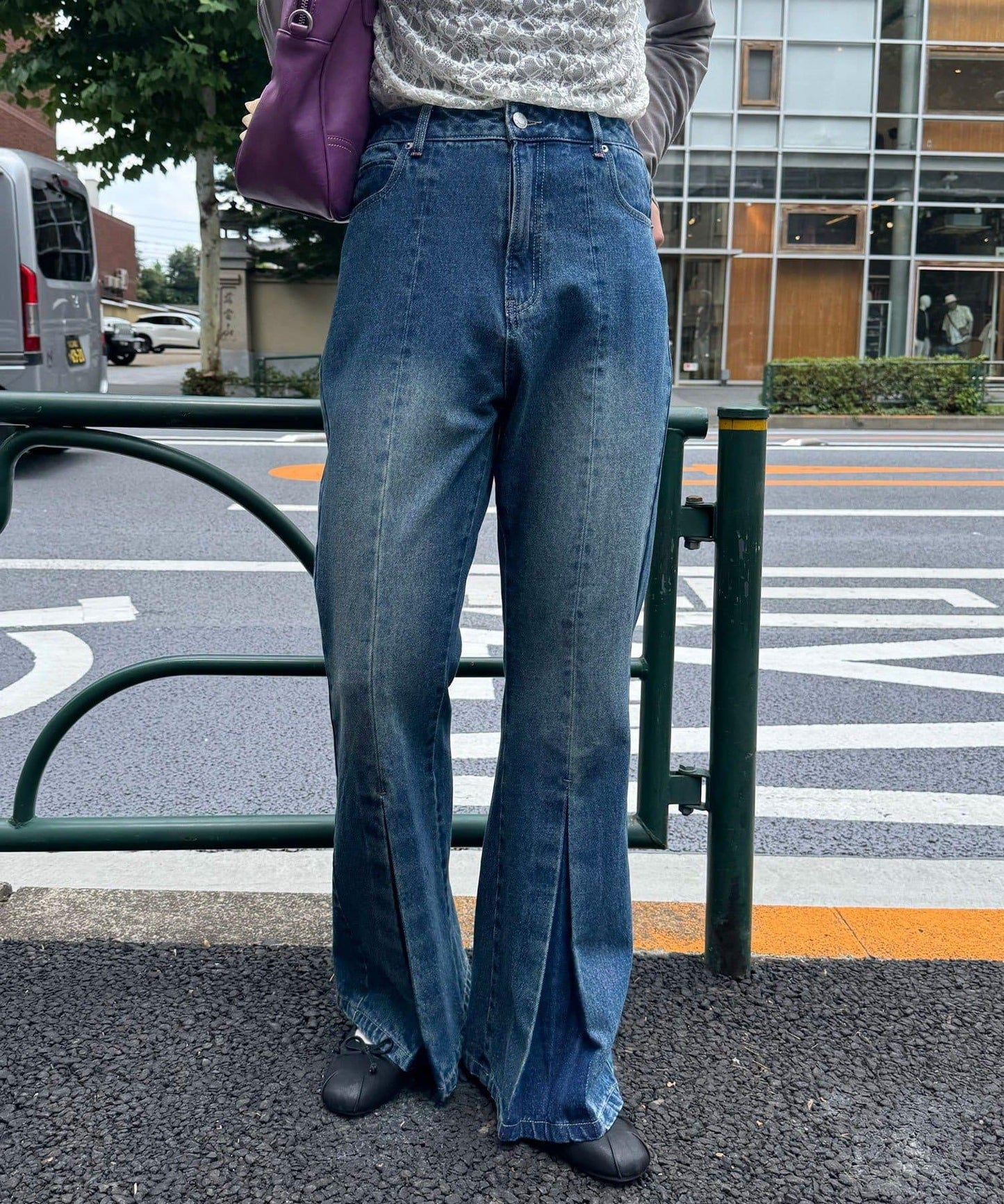 【CIAN DENIM/藍色牛仔布】褶皺喇叭牛仔褲#101