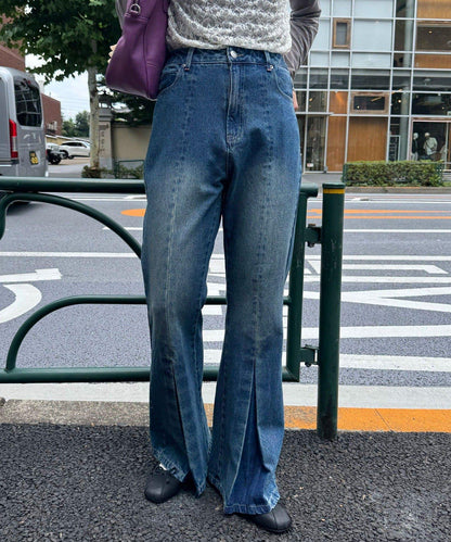 【CIAN DENIM/藍色牛仔布】褶皺喇叭牛仔褲#101
