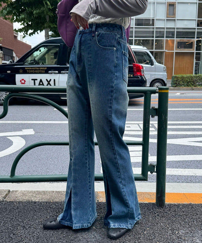 【CIAN DENIM/藍色牛仔布】褶皺喇叭牛仔褲#101