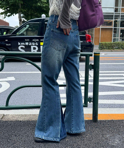 【CIAN DENIM/藍色牛仔布】褶皺喇叭牛仔褲#101