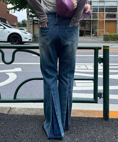 【CIAN DENIM/藍色牛仔布】褶皺喇叭牛仔褲#101