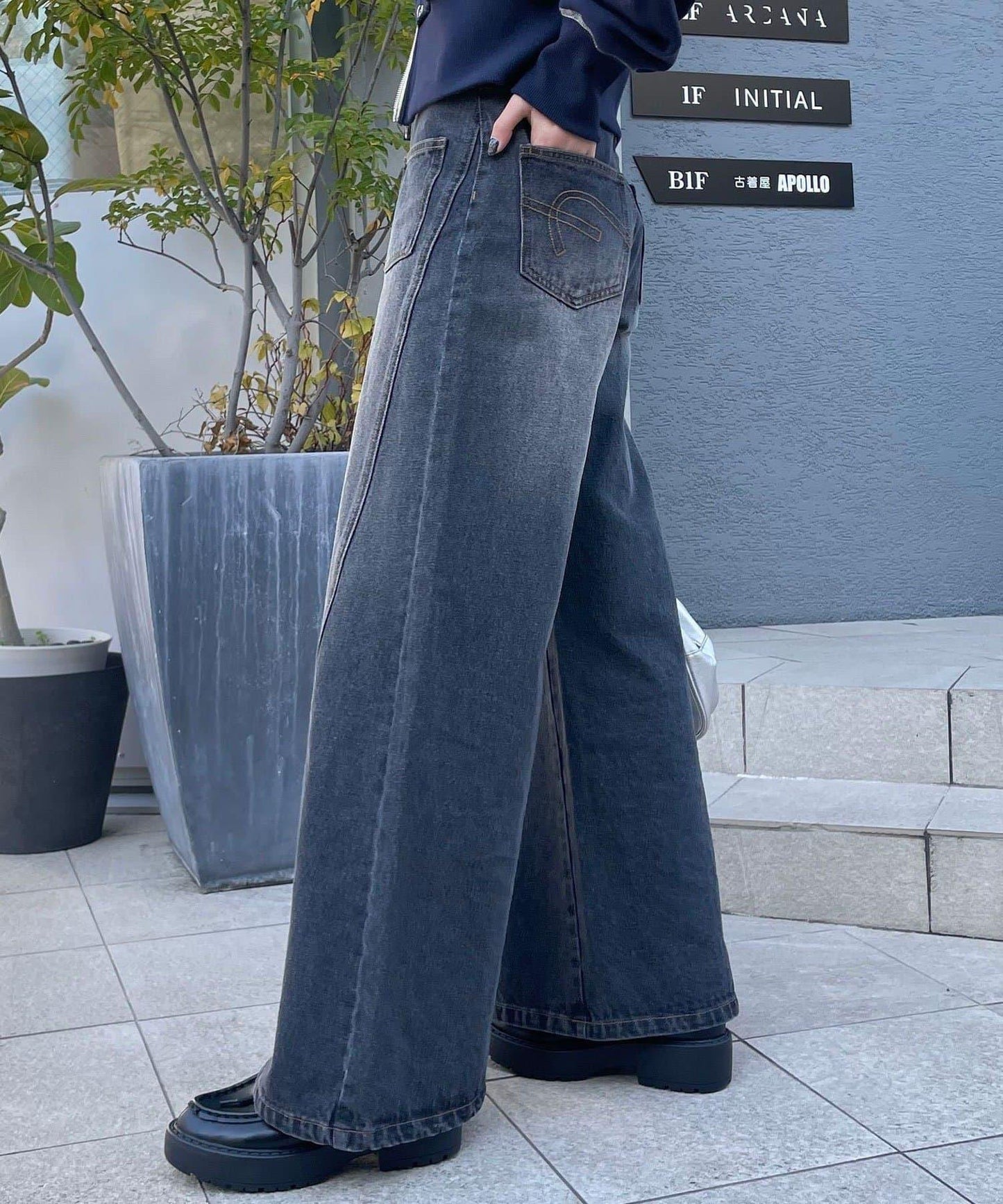 【CIAN DENIM/藍色牛仔布】分裂式前開衩寬鬆牛仔褲#002