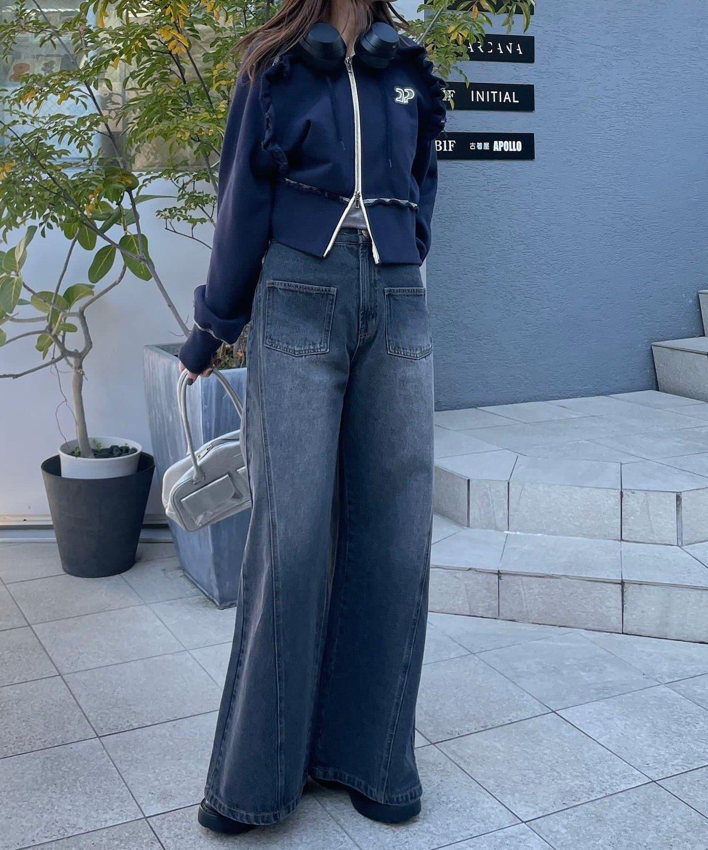 【CIAN DENIM/藍色牛仔布】分裂式前開衩寬鬆牛仔褲#002