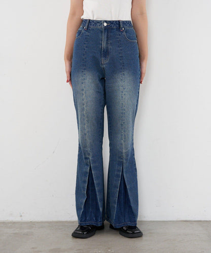 【CIAN DENIM/藍色牛仔布】褶皺喇叭牛仔褲#101