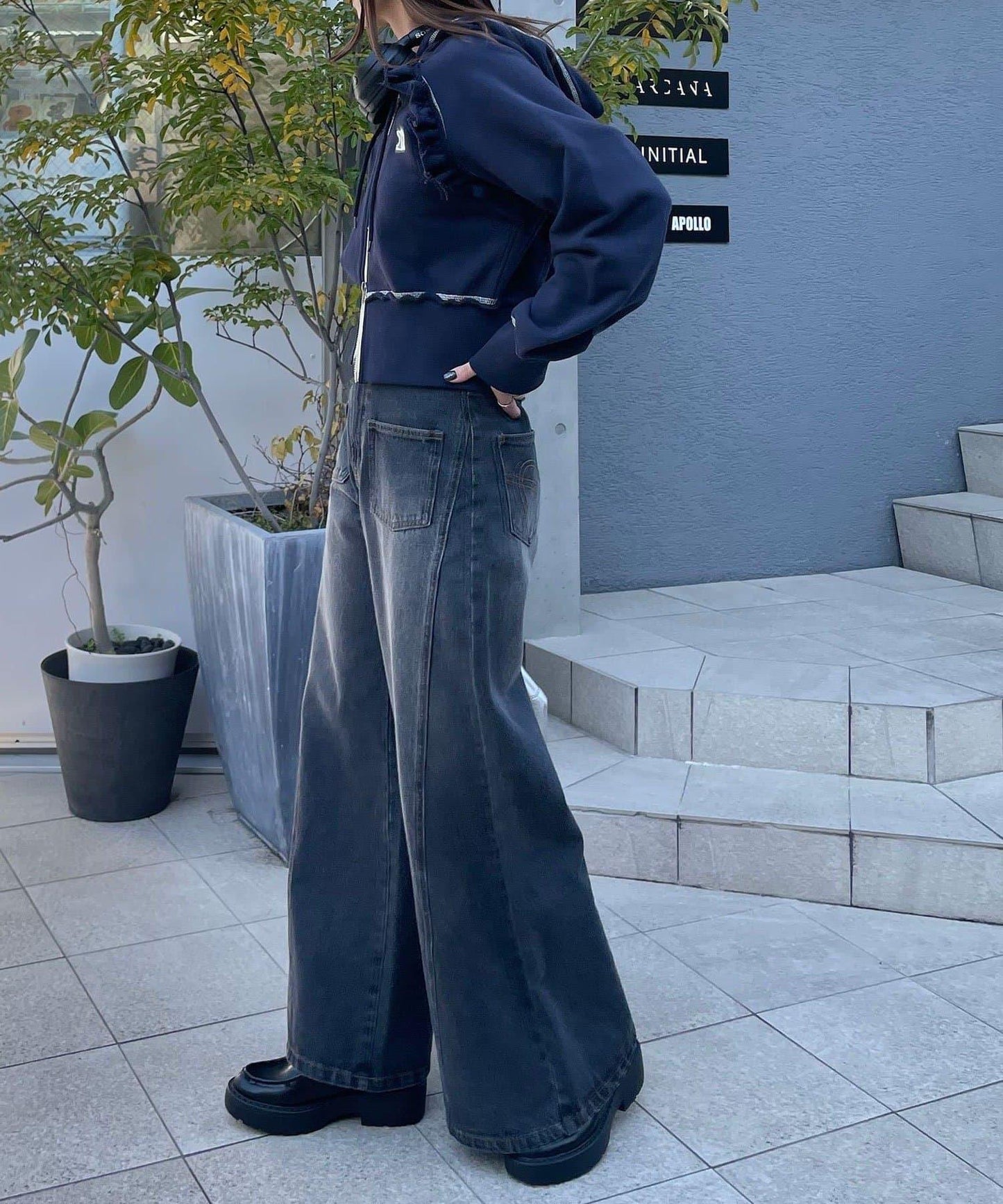 【CIAN DENIM/藍色牛仔布】分裂式前開衩寬鬆牛仔褲#002