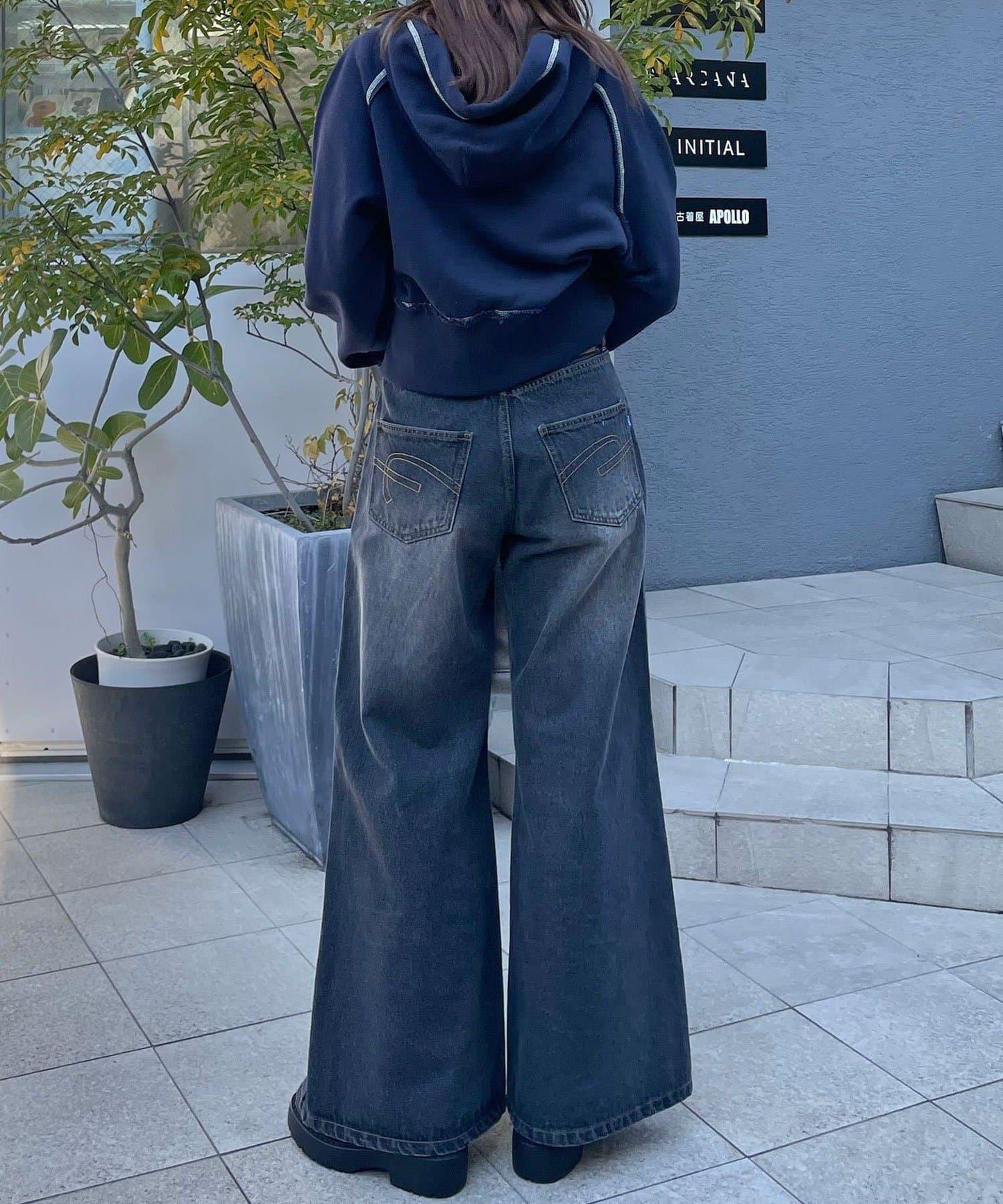 【CIAN DENIM/藍色牛仔布】分裂式前開衩寬鬆牛仔褲#002