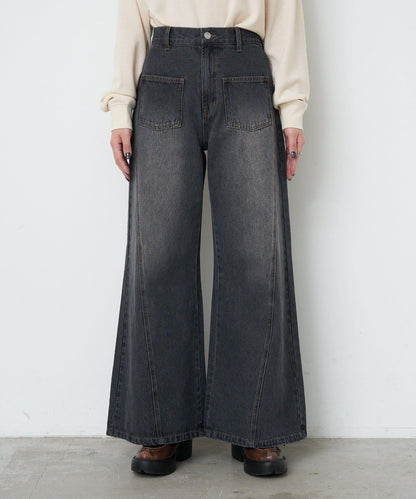 【CIAN DENIM/藍色牛仔布】分裂式前開衩寬鬆牛仔褲#002