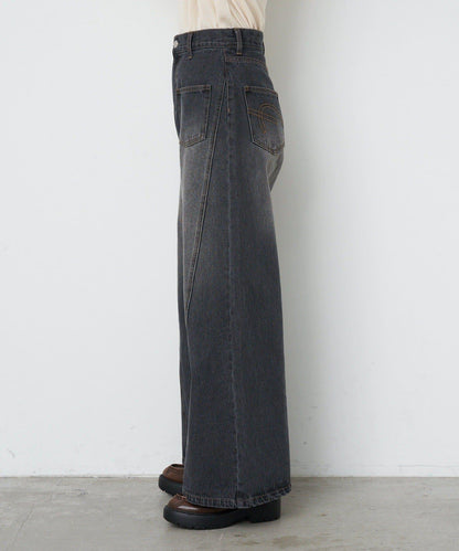 【CIAN DENIM/藍色牛仔布】分裂式前開衩寬鬆牛仔褲#002