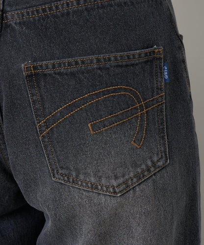 【CIAN DENIM/藍色牛仔布】分裂式前開衩寬鬆牛仔褲#002