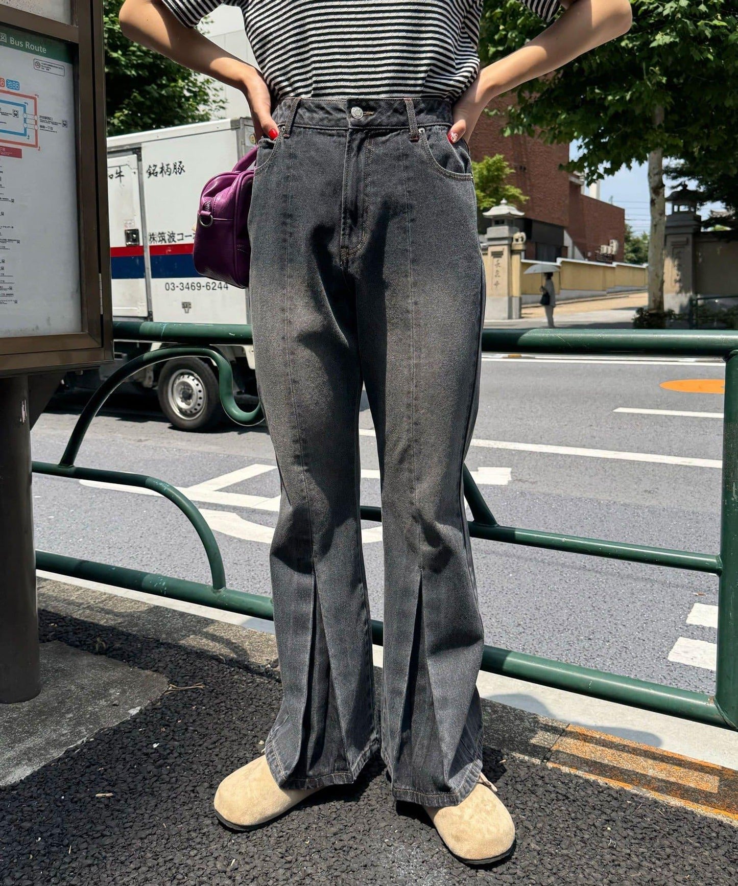 【CIAN DENIM/藍色牛仔布】褶皺喇叭牛仔褲#101