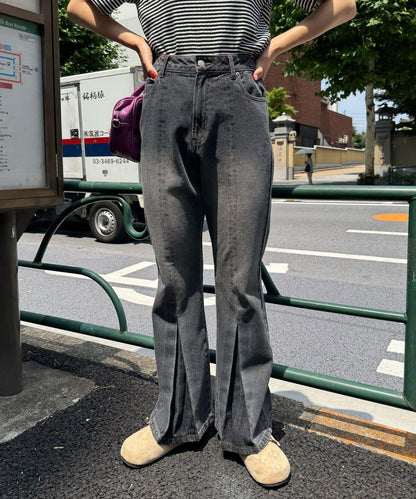 【CIAN DENIM/藍色牛仔布】褶皺喇叭牛仔褲#101