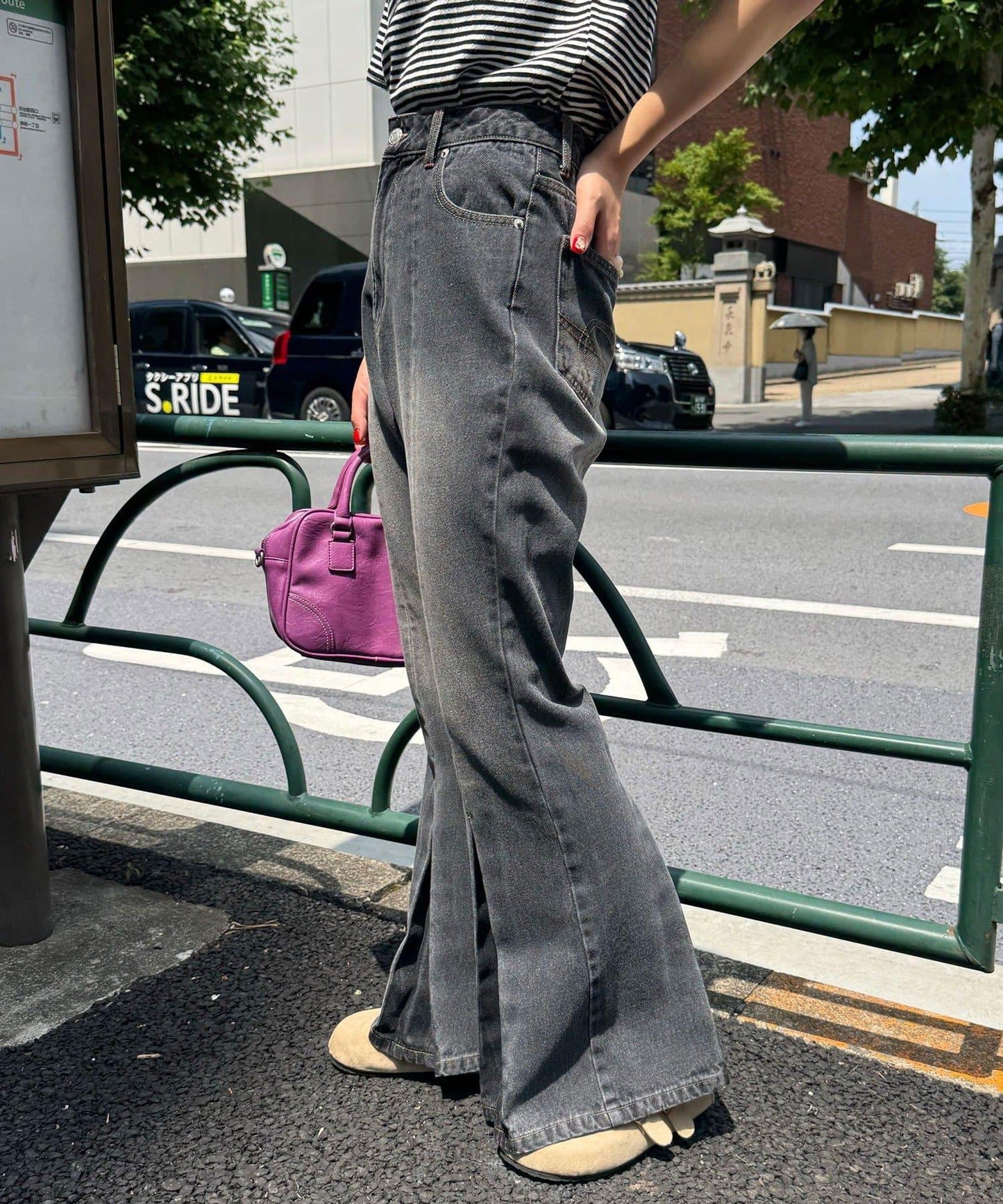 【CIAN DENIM/藍色牛仔布】褶皺喇叭牛仔褲#101