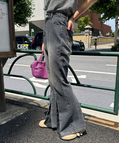 【CIAN DENIM/藍色牛仔布】褶皺喇叭牛仔褲#101