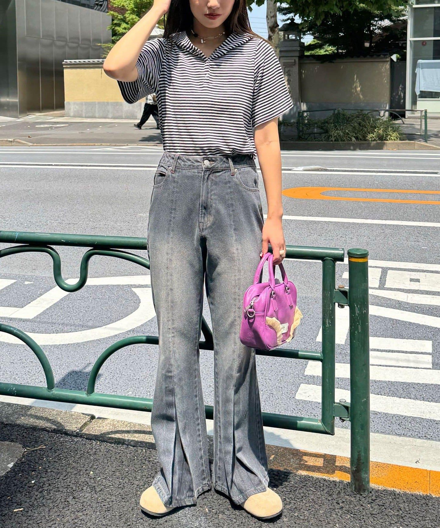 【CIAN DENIM/藍色牛仔布】褶皺喇叭牛仔褲#101