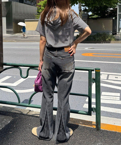 【CIAN DENIM/藍色牛仔布】褶皺喇叭牛仔褲#101