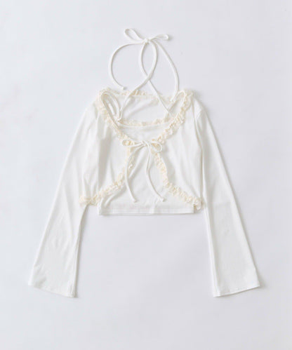 蕾絲荷葉邊短外套套裝