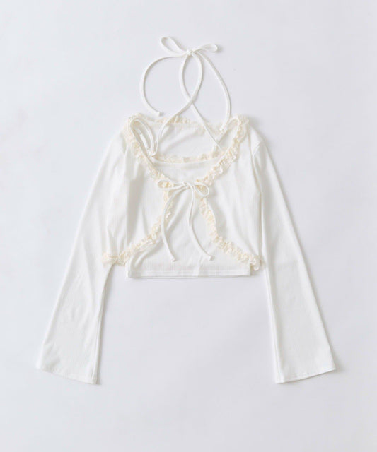 蕾絲荷葉邊短外套套裝