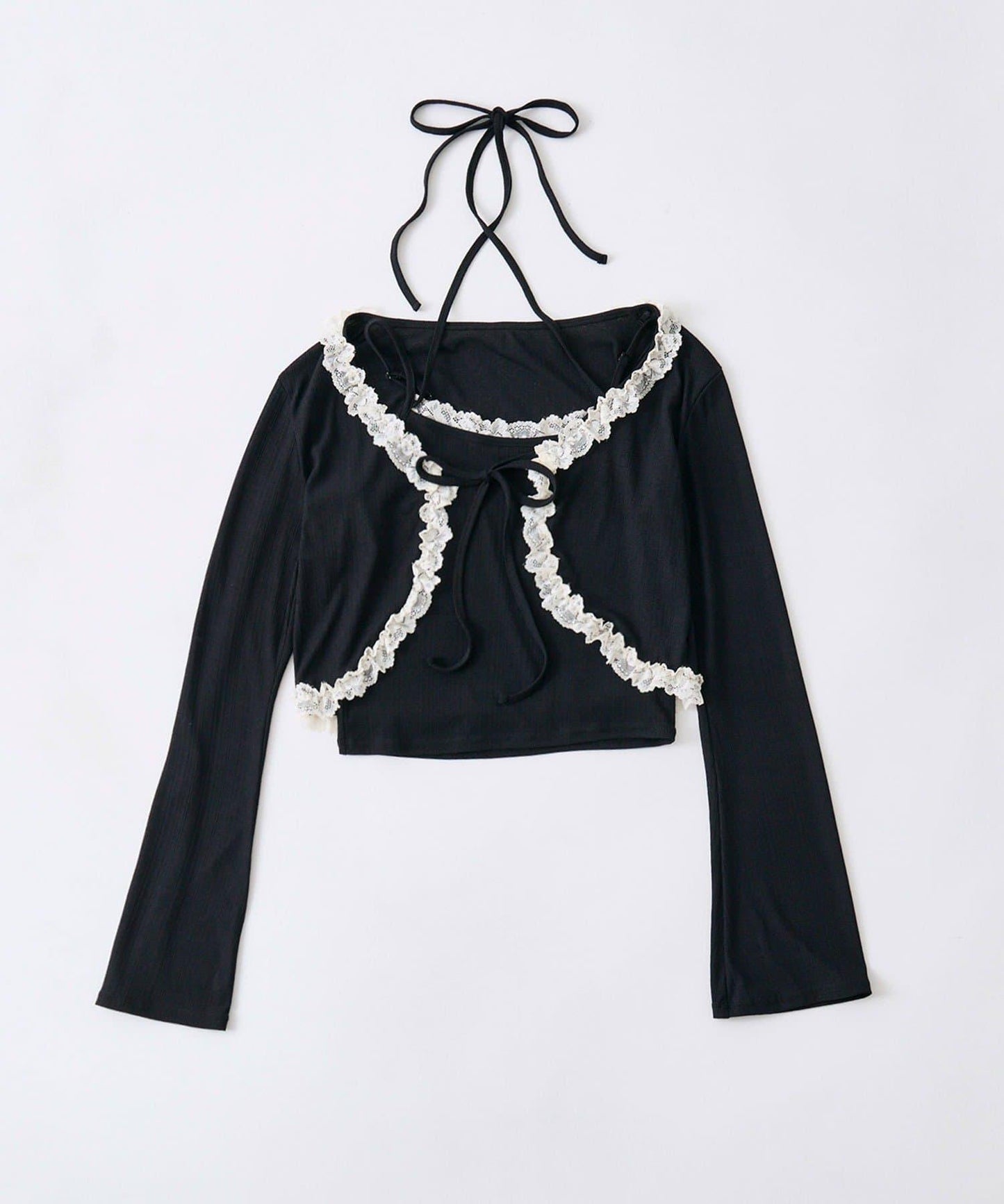 蕾絲荷葉邊短外套套裝