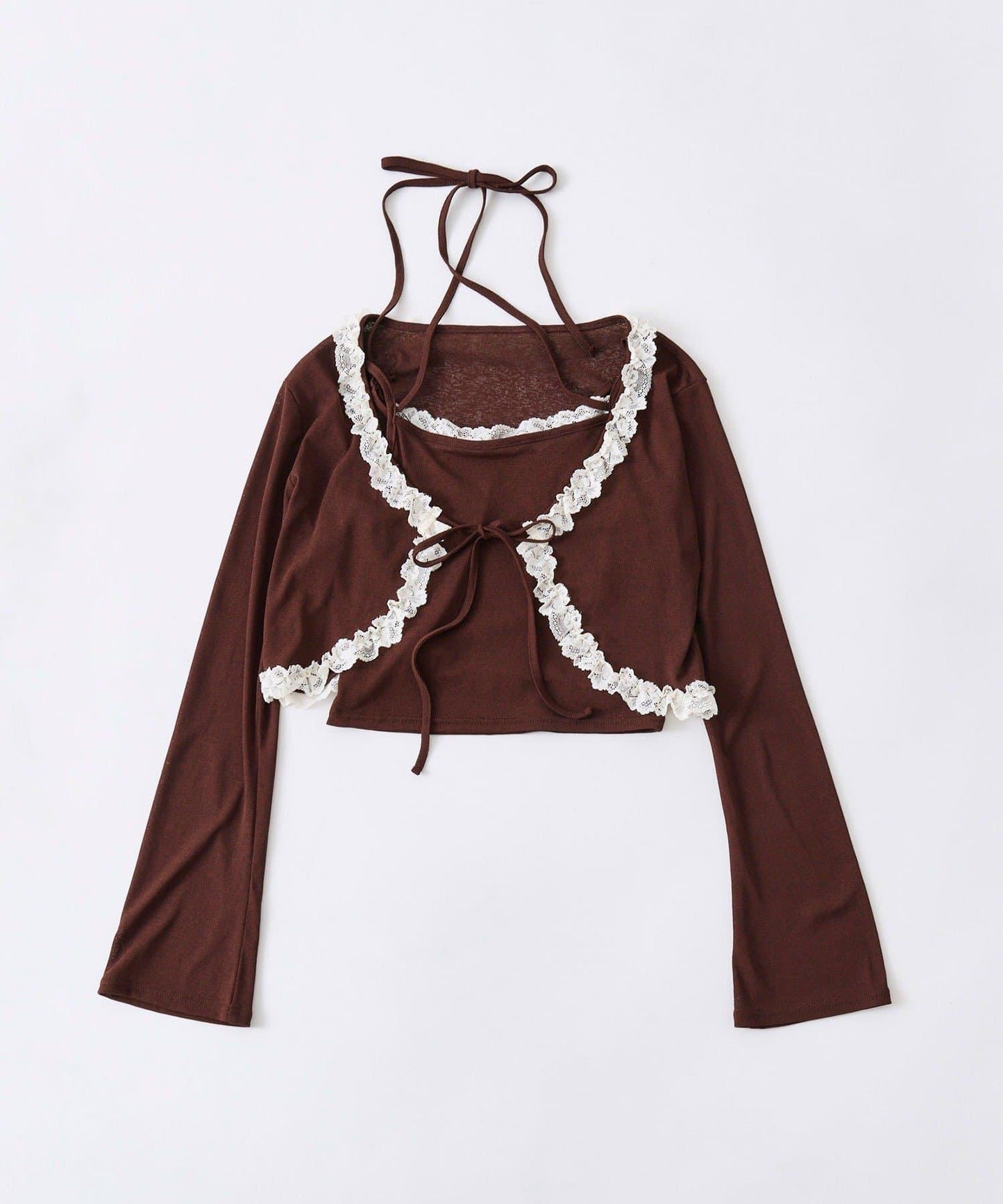 蕾絲荷葉邊短外套套裝