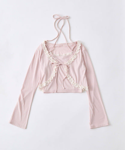 蕾絲荷葉邊短外套套裝