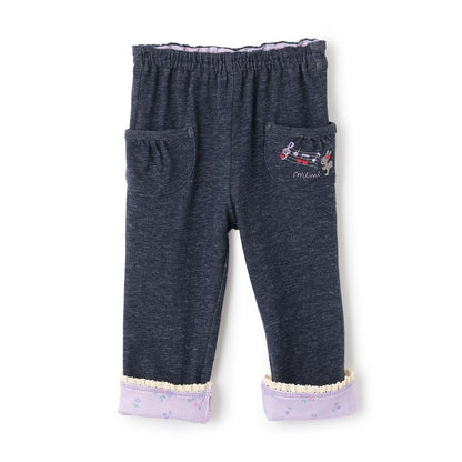 褲腳翻邊牛仔風針織斜紋長褲