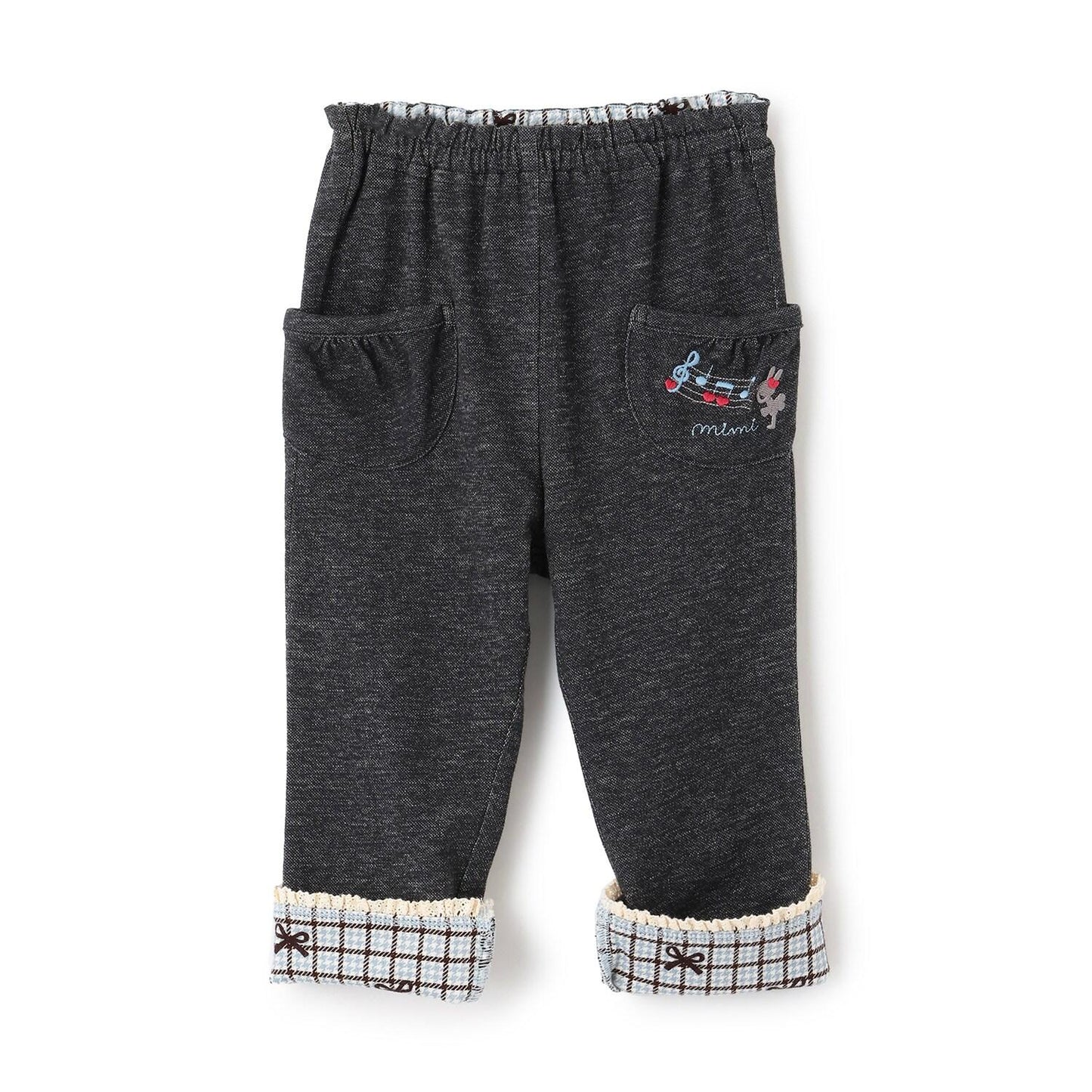 褲腳翻邊牛仔風針織斜紋長褲