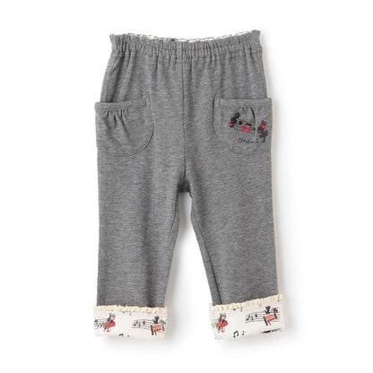 褲腳翻邊牛仔風針織斜紋長褲