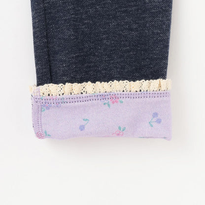 褲腳翻邊牛仔風針織斜紋長褲