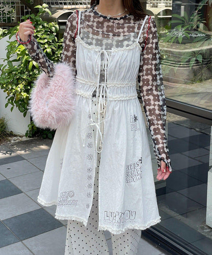 【HELLO.SANFRANCISCO/你好，舊金山】塗鴉風印花蕾絲背心連衣裙