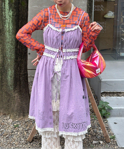 【HELLO.SANFRANCISCO/你好，舊金山】塗鴉風印花蕾絲背心連衣裙