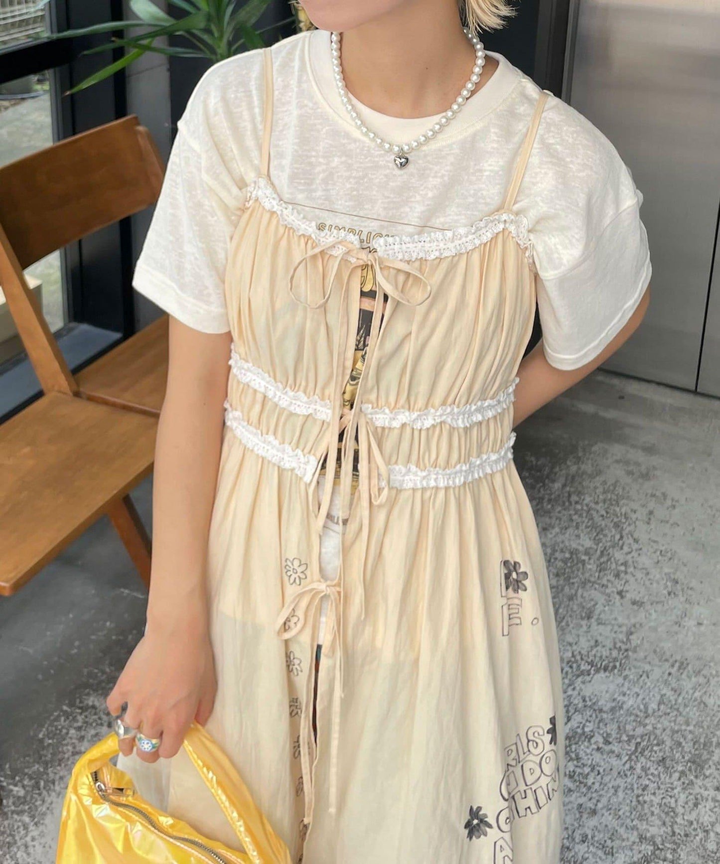 【HELLO.SANFRANCISCO/你好，舊金山】塗鴉風印花蕾絲背心連衣裙