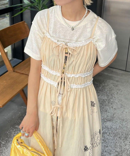 【HELLO.SANFRANCISCO/你好，舊金山】塗鴉風印花蕾絲背心連衣裙