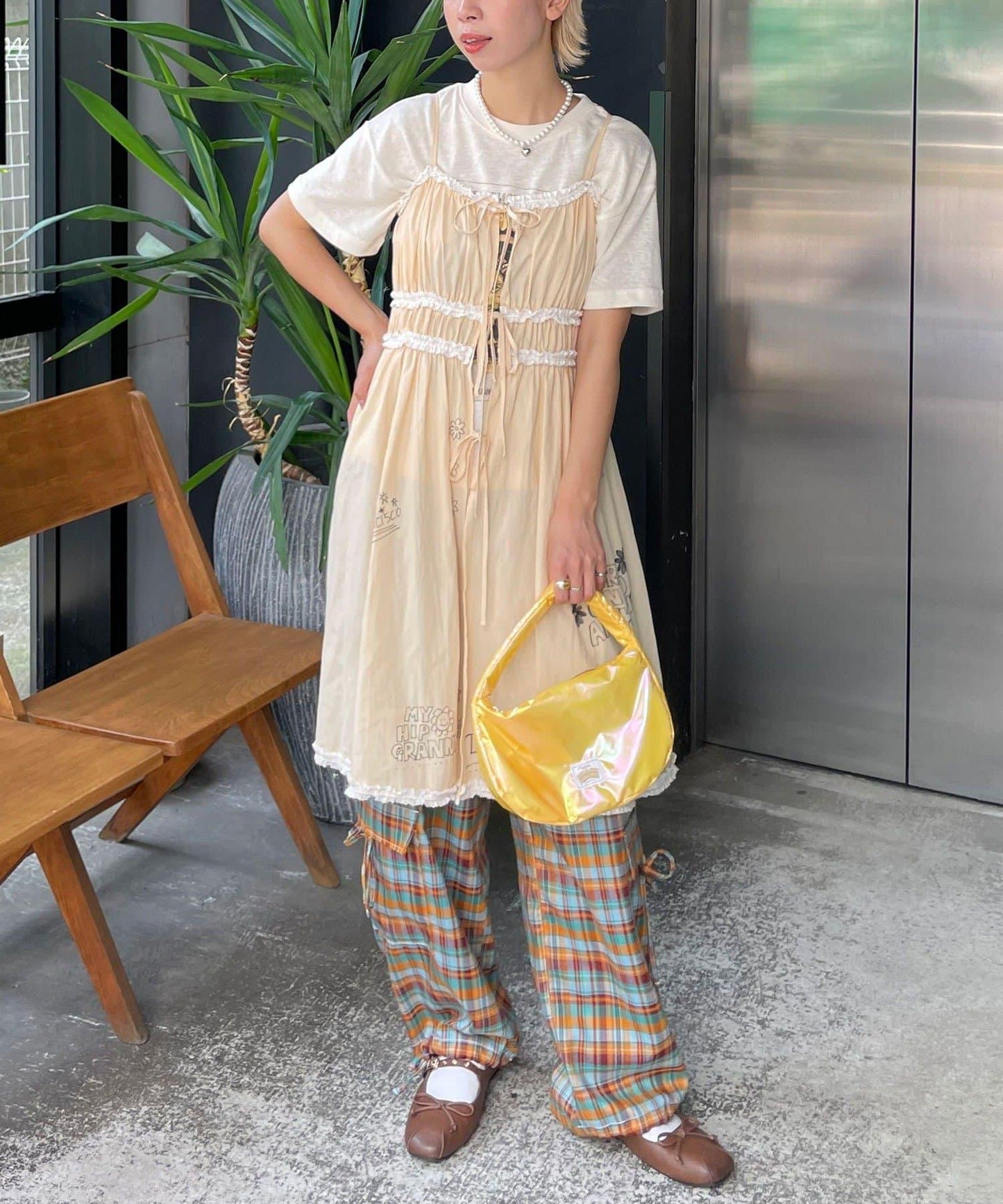 【HELLO.SANFRANCISCO/你好，舊金山】塗鴉風印花蕾絲背心連衣裙