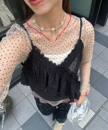 【HELLO.SANFRANCISCO/哈羅舊金山】不對稱荷葉邊點點蕾絲吊帶