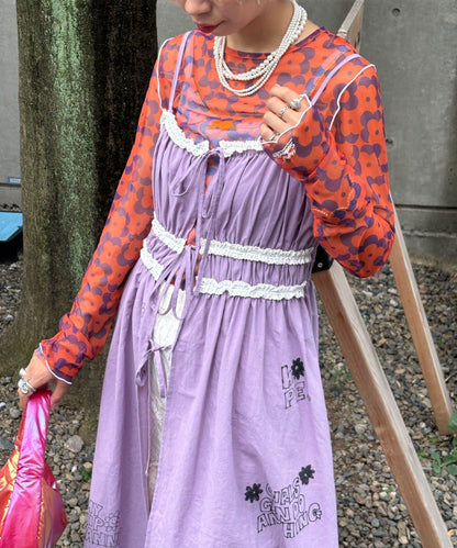 【HELLO.SANFRANCISCO/你好，舊金山】塗鴉風印花蕾絲背心連衣裙