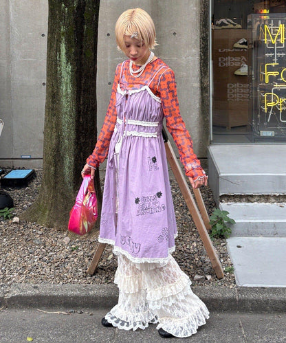 【HELLO.SANFRANCISCO/你好，舊金山】塗鴉風印花蕾絲背心連衣裙