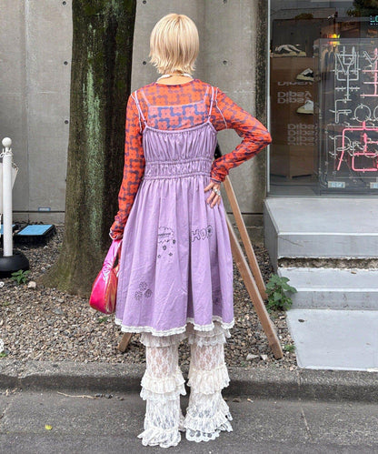 【HELLO.SANFRANCISCO/你好，舊金山】塗鴉風印花蕾絲背心連衣裙