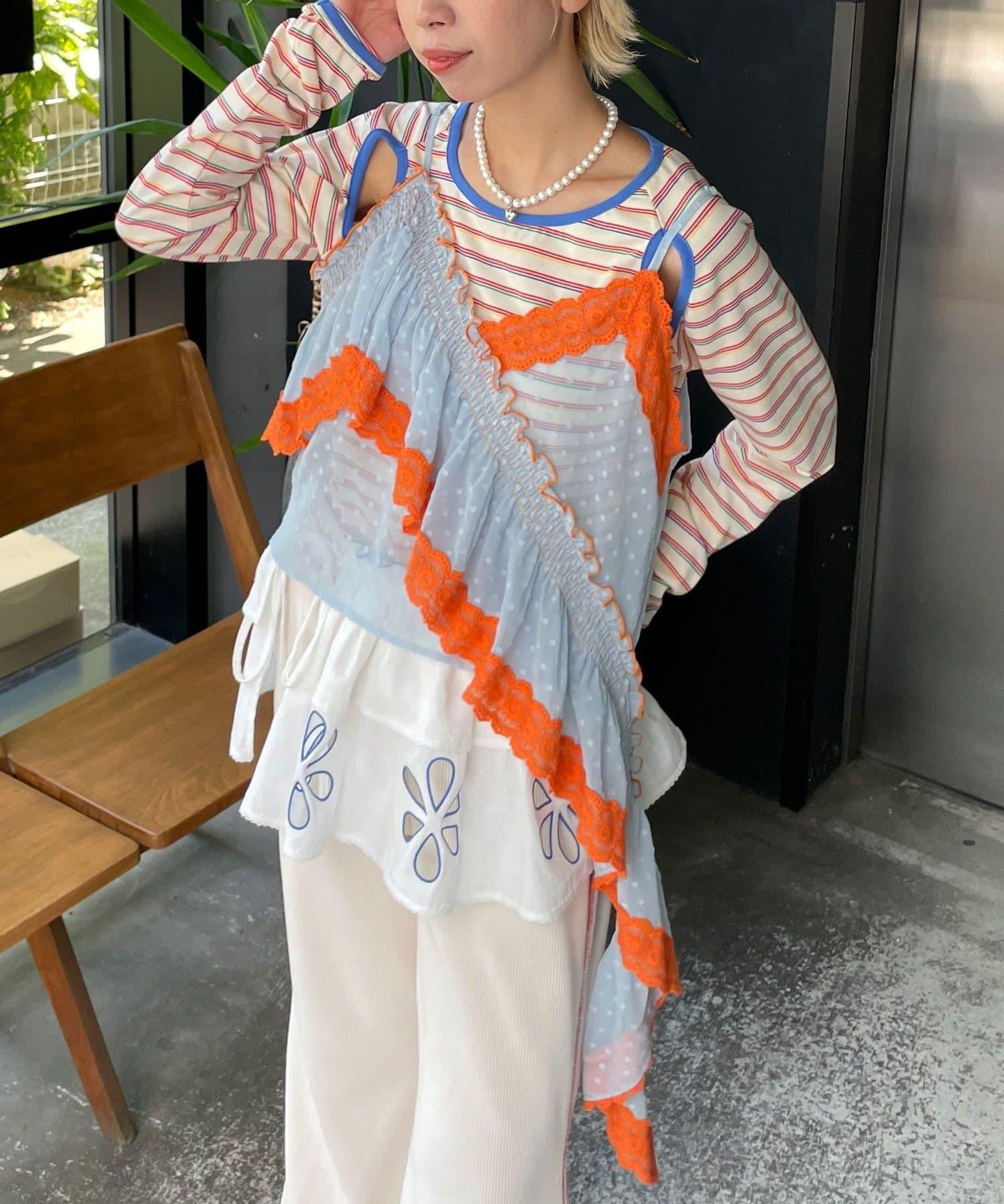 【HELLO.SANFRANCISCO/哈羅舊金山】不對稱荷葉邊點點蕾絲吊帶