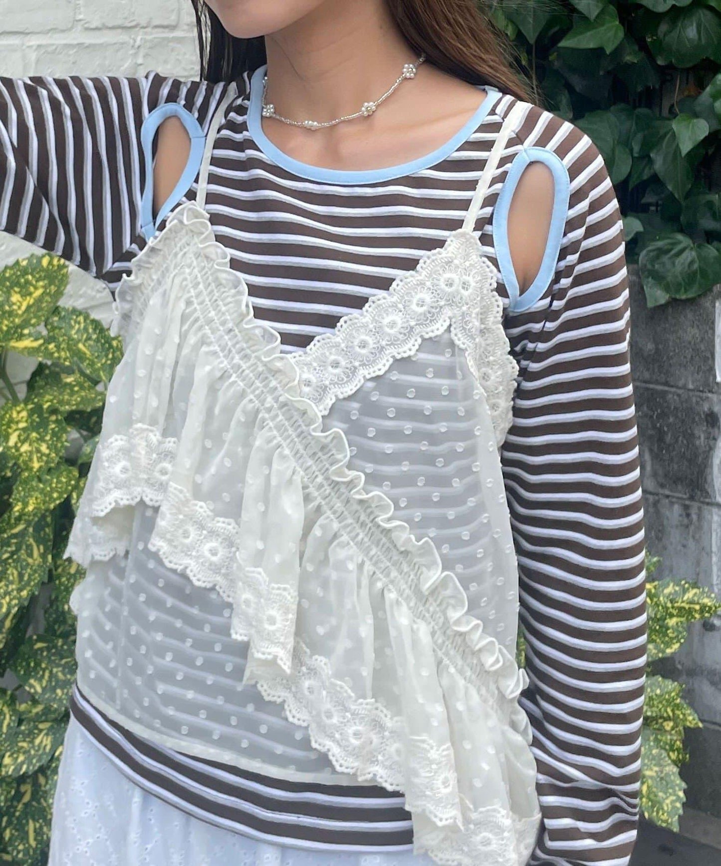 【HELLO.SANFRANCISCO/哈羅舊金山】不對稱荷葉邊點點蕾絲吊帶