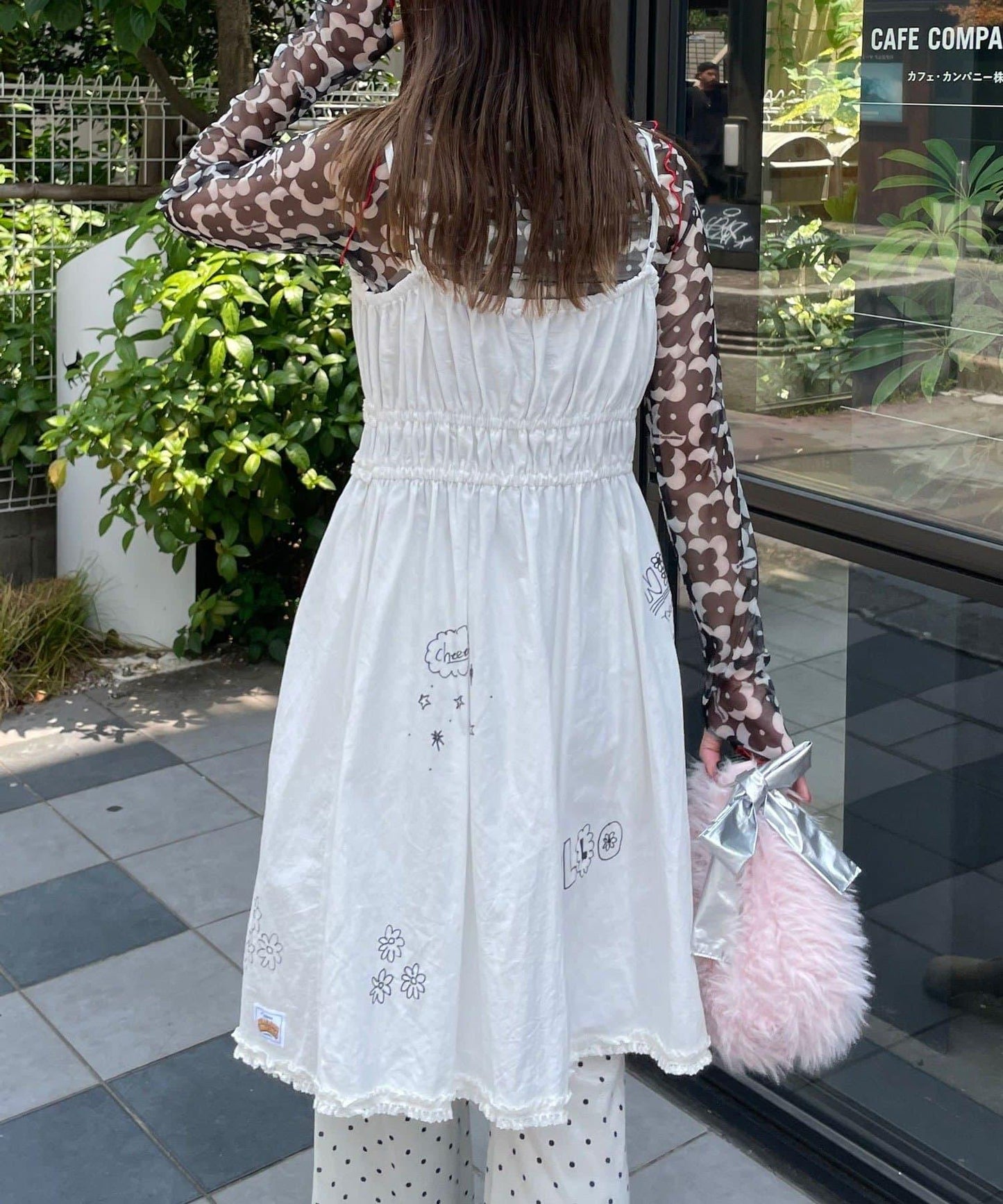 【HELLO.SANFRANCISCO/你好，舊金山】塗鴉風印花蕾絲背心連衣裙