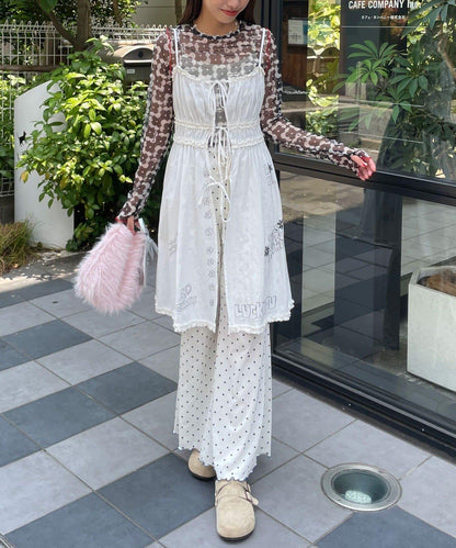 【HELLO.SANFRANCISCO/你好，舊金山】塗鴉風印花蕾絲背心連衣裙