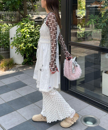 【HELLO.SANFRANCISCO/你好，舊金山】塗鴉風印花蕾絲背心連衣裙