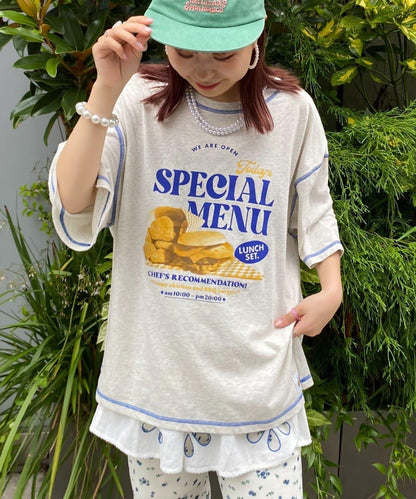 H.S配色拼接咖啡館菜單T恤