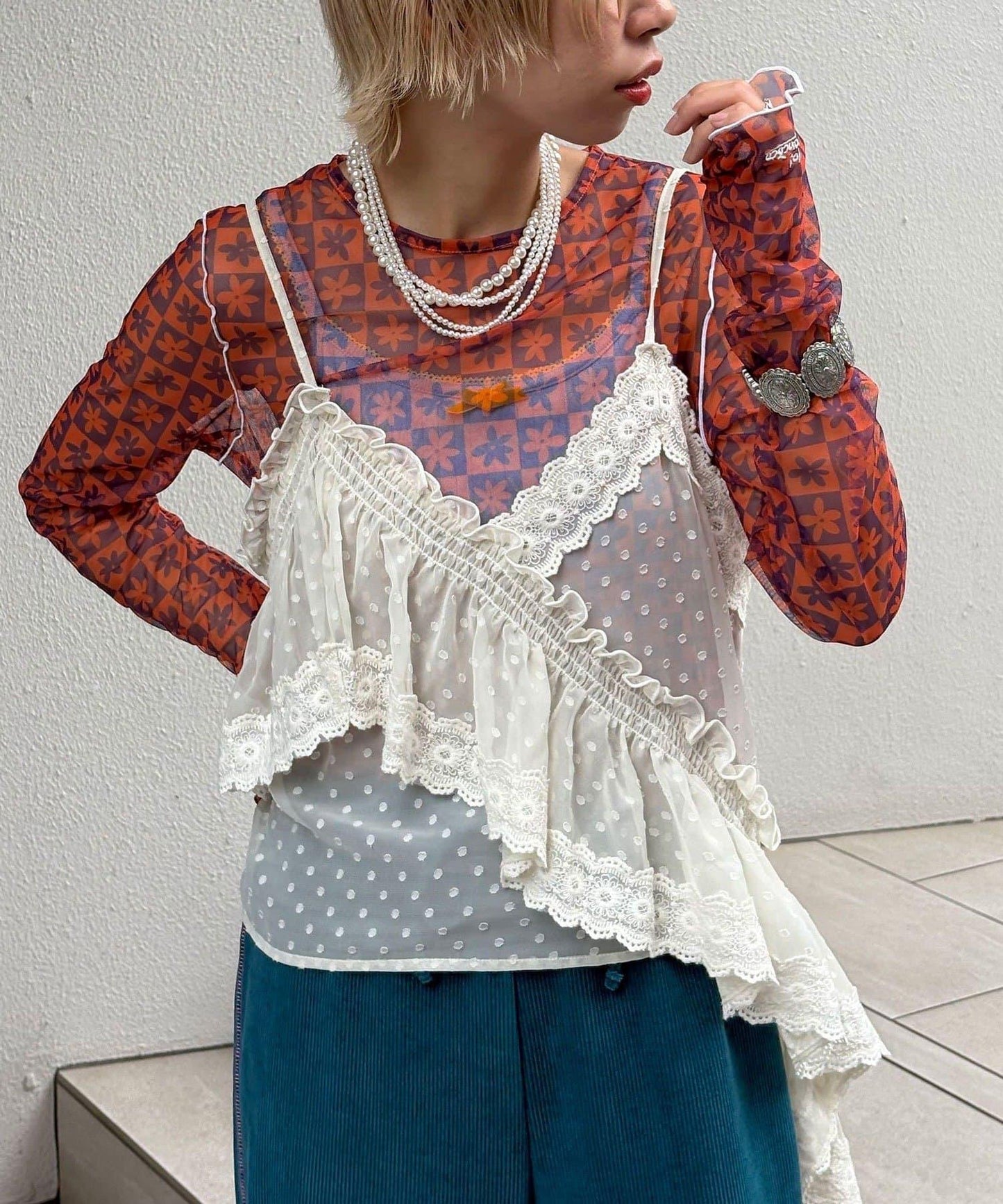 【HELLO.SANFRANCISCO/哈羅舊金山】不對稱荷葉邊點點蕾絲吊帶